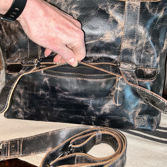 NWT Bed Stu Leather Big Fork Crossbody Tote Shoulder Bag Black Rustic MSRP $365 - Picture 10 of 13